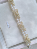 Elegant Handmade Pearl and Gold Seed Bead Lattice Bracelet